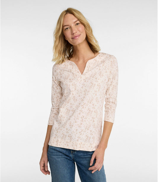 Women's Pima Cotton Tunic, Three-Quarter-Sleeve Splitneck Print - US 5777