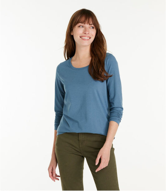 Women's Soft Stretch Supima-Blend Tee, Scoopneck Long-Sleeve - US 8617