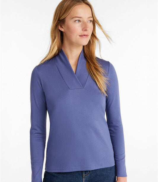 Women's Pima Cotton Tee, Shawl Long-Sleeve - US 8534