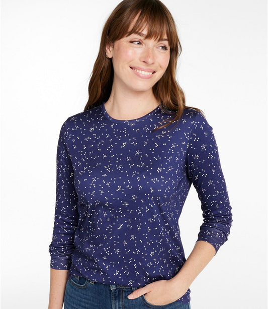 Women's Pima Cotton Tee, Long-Sleeve Crewneck Print - US 3178
