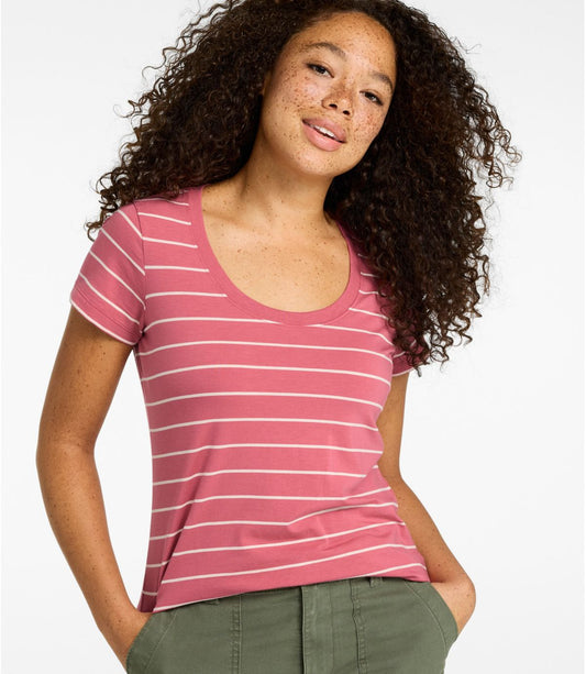 Women's Soft Stretch Supima-Blend Tee, Scoopneck Short-Sleeve Stripe - US 0984