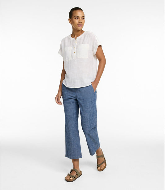 Women's Lakewashed Pull-On Chinos, Mid-Rise Wide-Leg Crop Chambray - US 7892