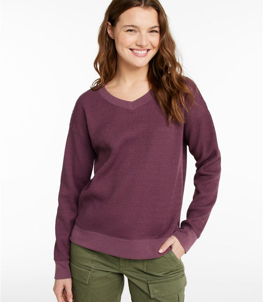 Women's Birchwood Brushed Waffle Top, V-Neck - US 3279