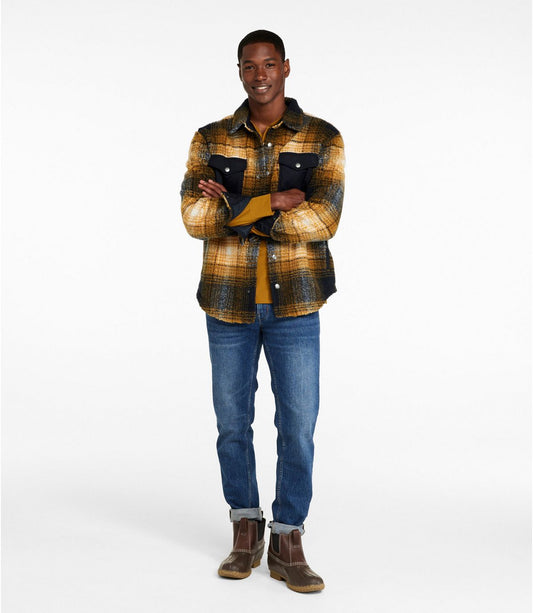 Men's Signature Mixed Media Fleece Shirt Jacket, Plaid - US 8471