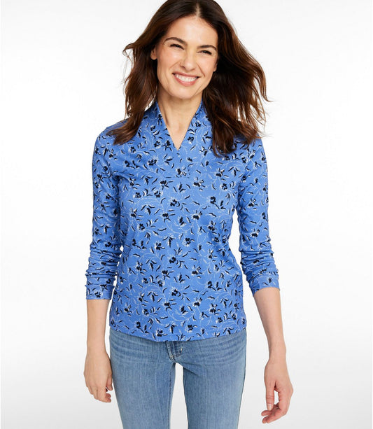 Women's Pima Cotton Tee, Shawl Long-Sleeve Print - US 7889