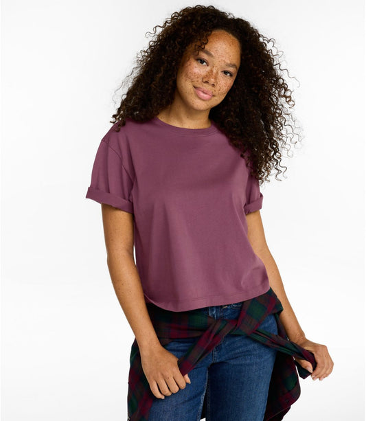 Women's Sunwashed Tee, Short-Sleeve Cropped Boxy Crewneck - US 0546