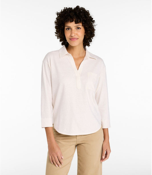 Women's Lakeside Linen/Cotton Tee, Three-Quarter-Sleeve Splitneck Polo Print - US 8555