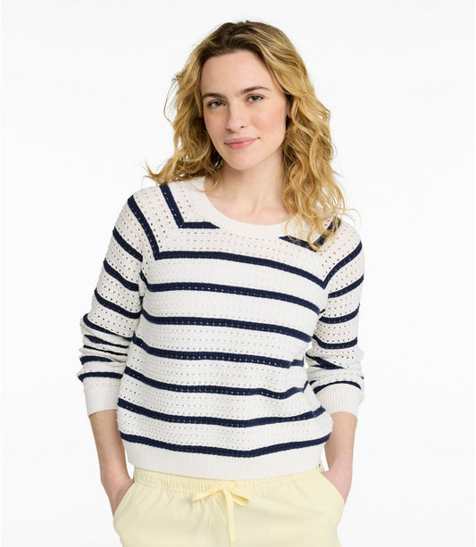 Women's Sunwashed Openwork Sweater, Crewneck Stripe - US 1545