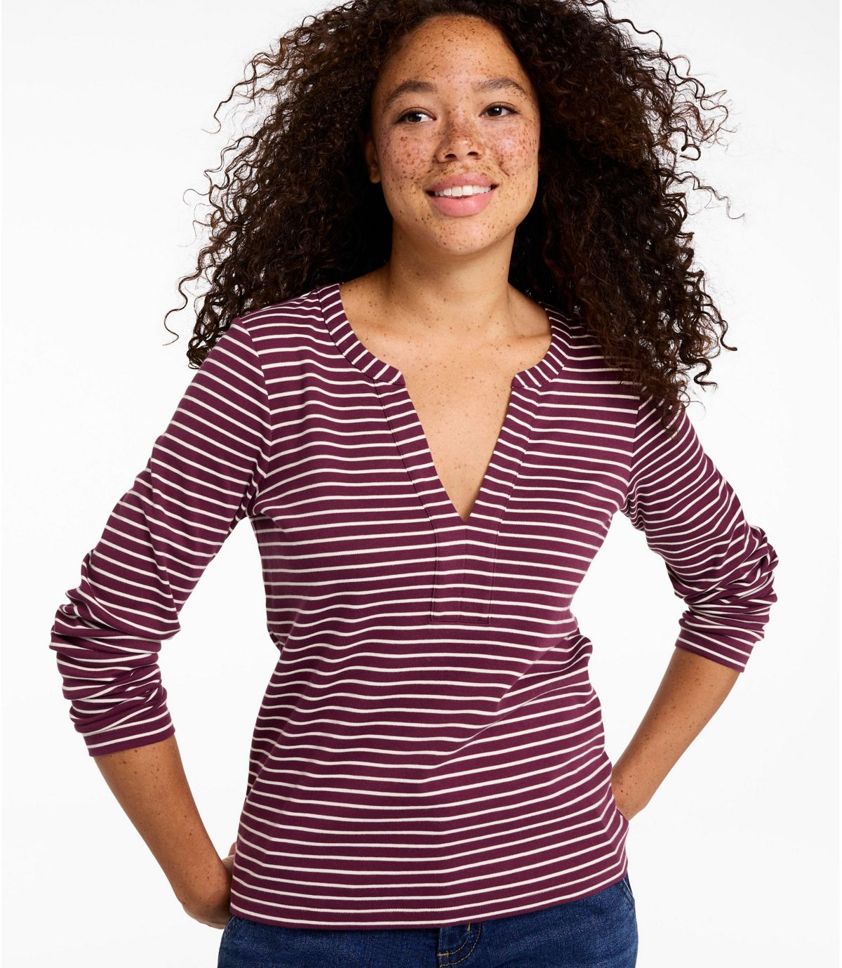 Women's L.L.Bean Tee, Long-Sleeve Splitneck Stripe - US 4386