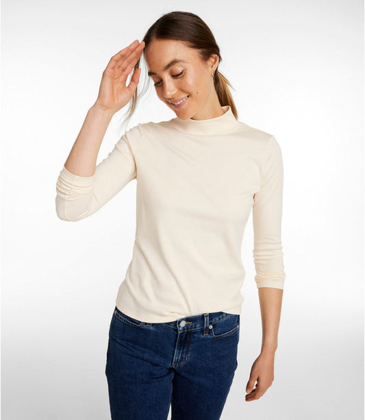 Women's Pima Cotton Tee, Long-Sleeve Mockneck - US 4384