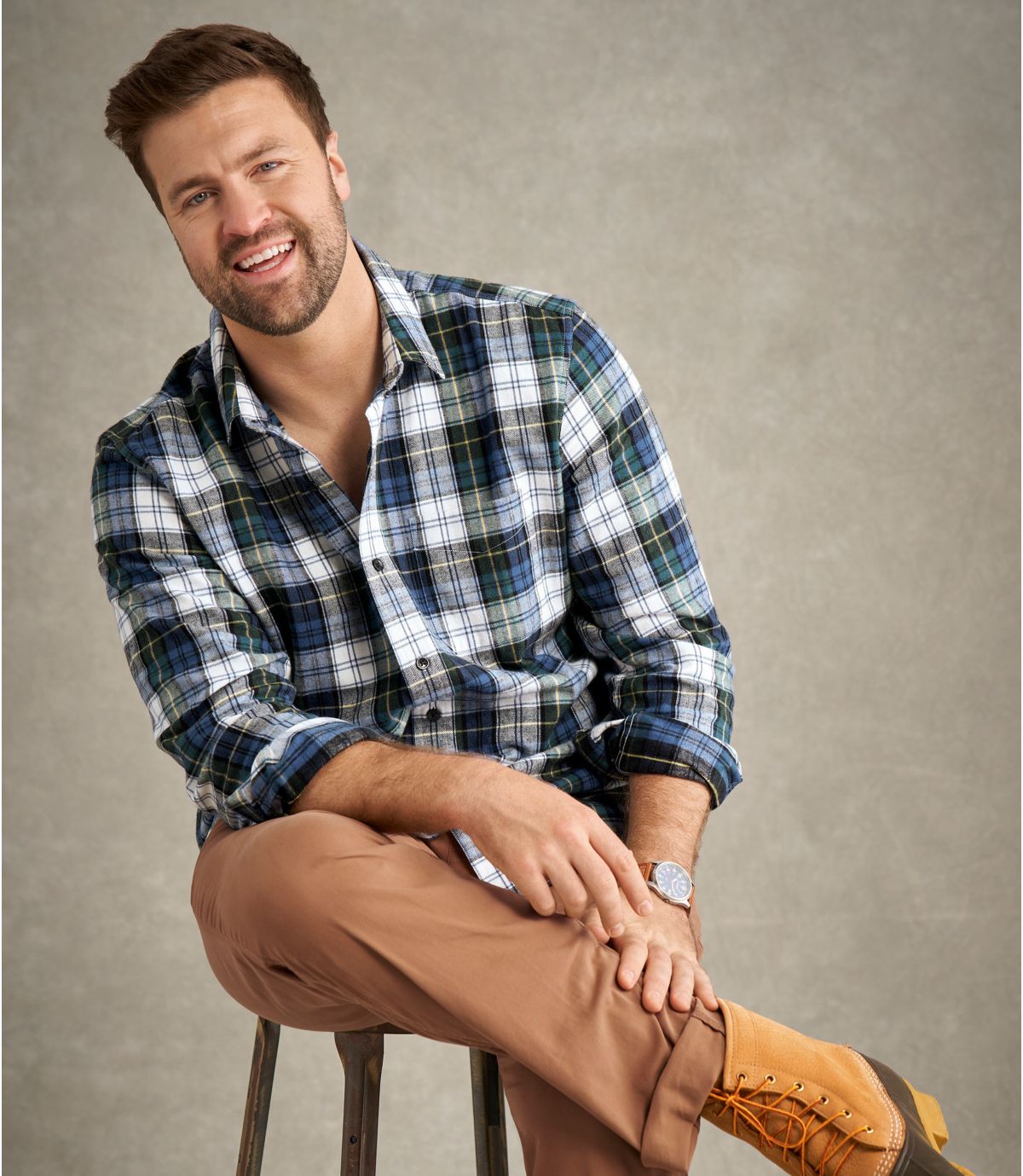 Men's Scotch Plaid Flannel Shirt, Slightly Fitted - US 0705