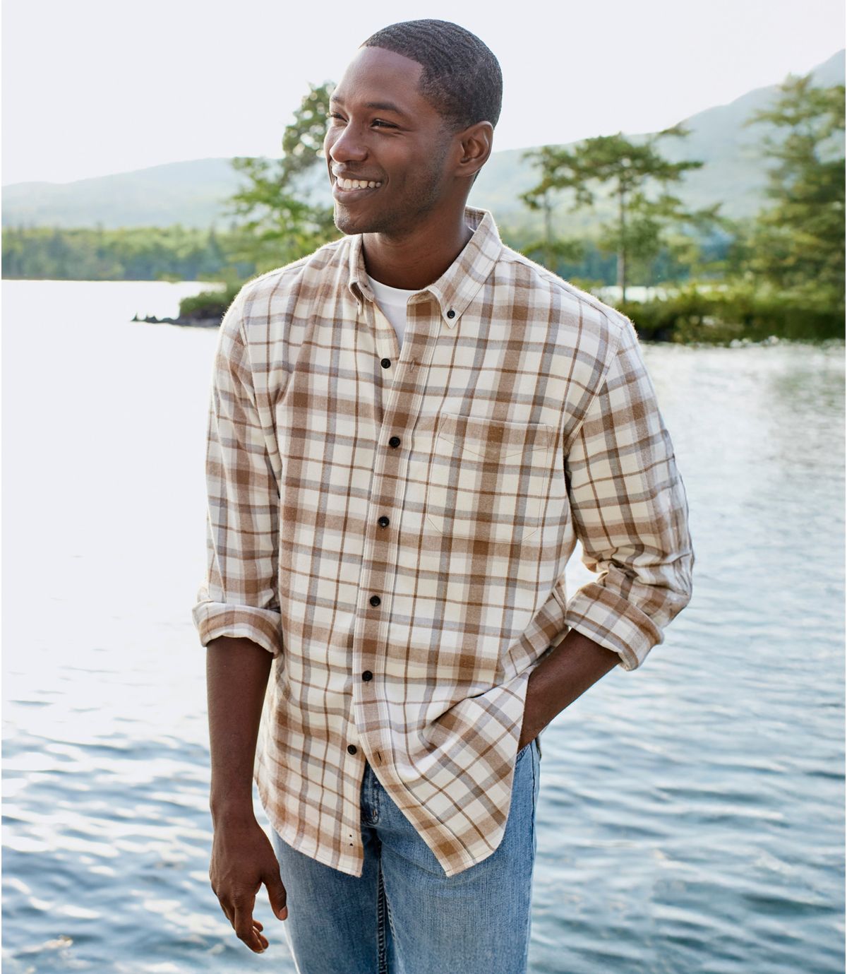 Men's Scotch Plaid Flannel Shirt, Slightly Fitted - US 0705