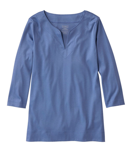 Women's Pima Cotton Tunic, Three-Quarter-Sleeve Splitneck - US 8028
