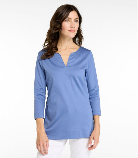 Women's Pima Cotton Tunic, Three-Quarter-Sleeve Splitneck - US 8028