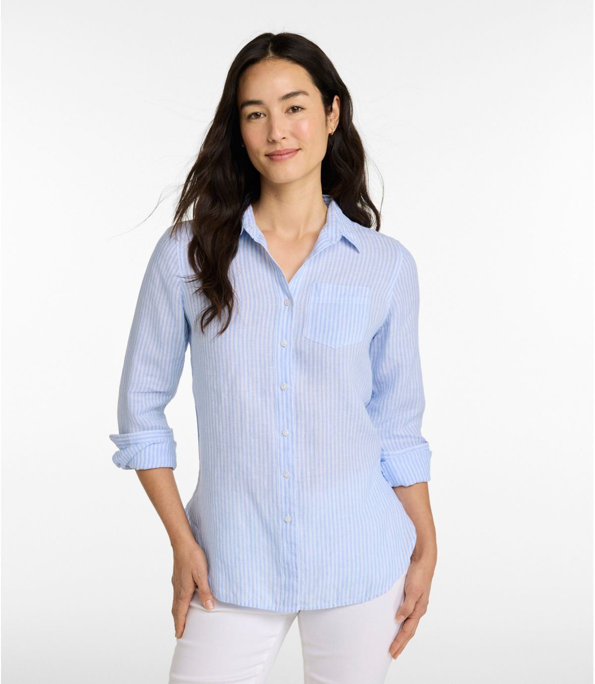 Women's Premium Washable Linen Shirt, Tunic Stripe - US 2994