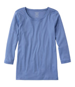 Women's Pima Cotton Shaped Tee, Three-Quarter-Sleeve Jewelneck - US 2054