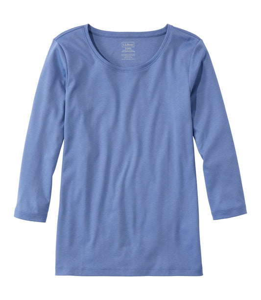 Women's Pima Cotton Shaped Tee, Three-Quarter-Sleeve Jewelneck - US 2054