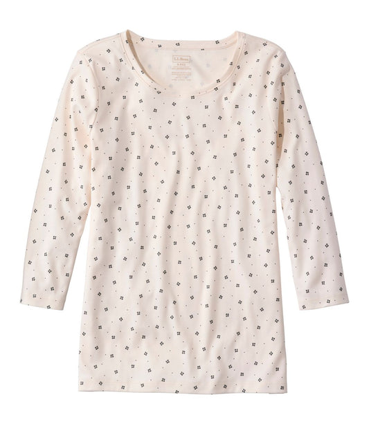 Women's Pima Cotton Shaped Jewelneck Tee, Three-Quarter-Sleeve Print - US 7930