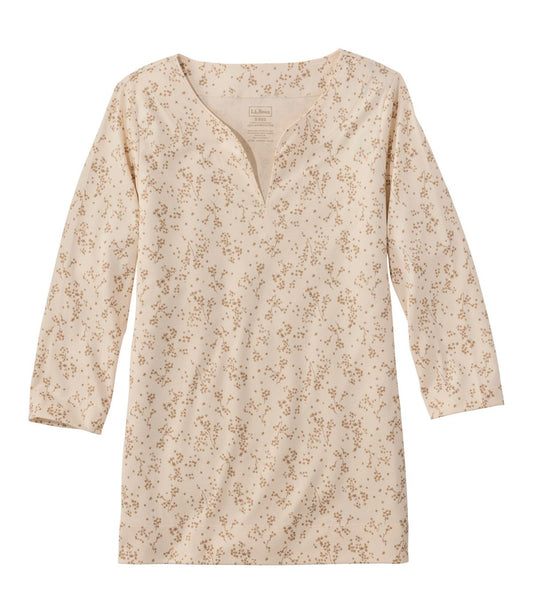Women's Pima Cotton Tunic, Three-Quarter-Sleeve Splitneck Print - US 5777