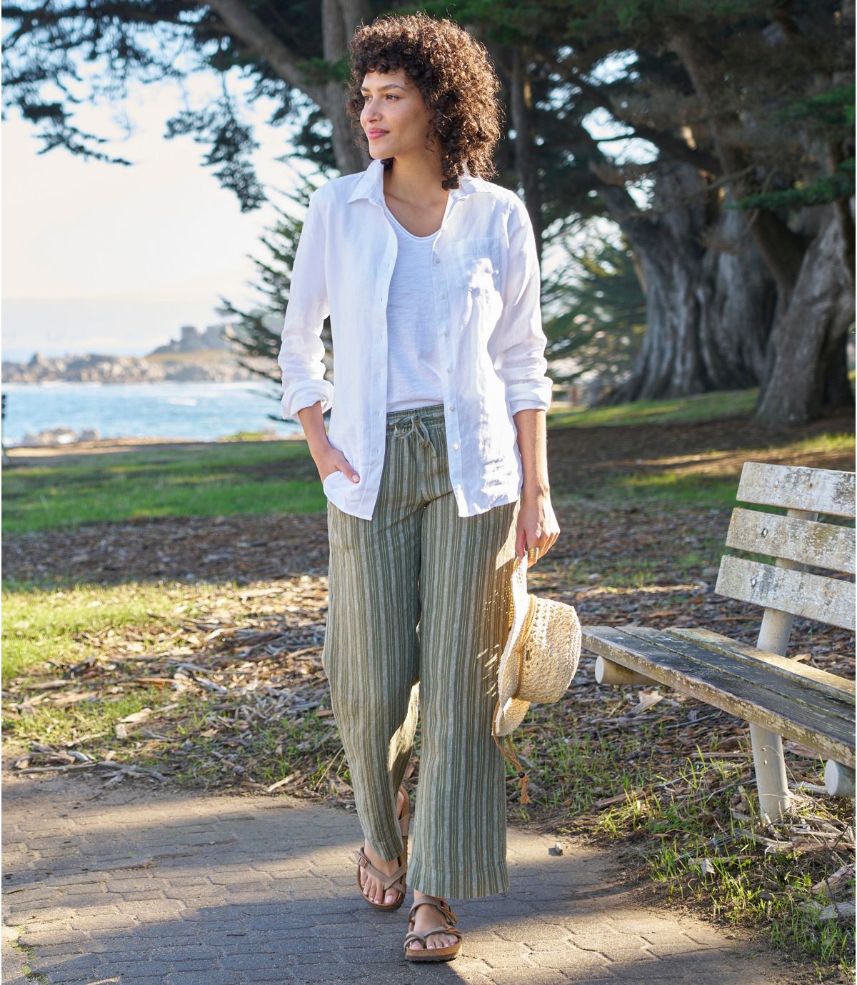 Women's Premium Washable Linen Pull-On Pants, Stripe - US 2610