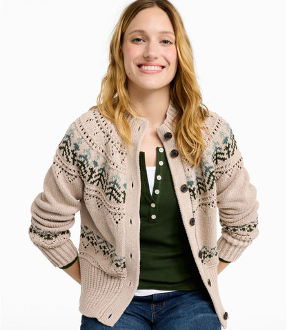 Women's Signature Cotton Fisherman Sweater, Short Cardigan Fair Isle - US 8825