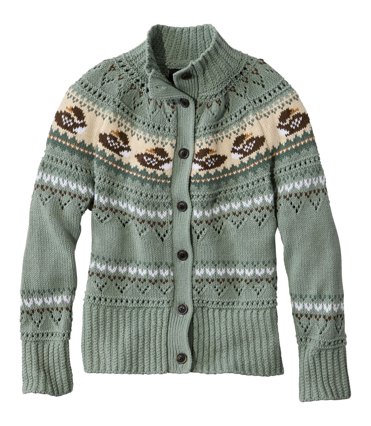 Women's Signature Cotton Fisherman Sweater, Short Cardigan Fair Isle - US 8825