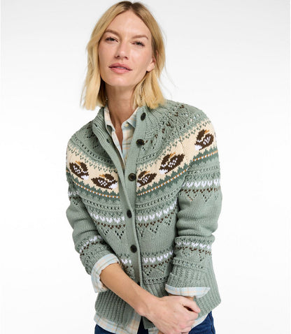 Women's Signature Cotton Fisherman Sweater, Short Cardigan Fair Isle - US 8825