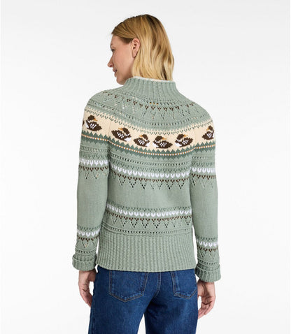 Women's Signature Cotton Fisherman Sweater, Short Cardigan Fair Isle - US 8825