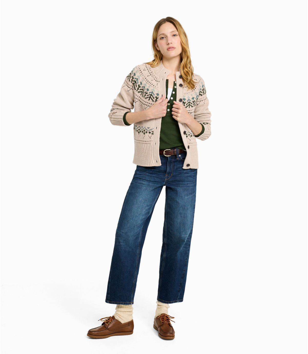 Women's Signature Cotton Fisherman Sweater, Short Cardigan Fair Isle - US 8825