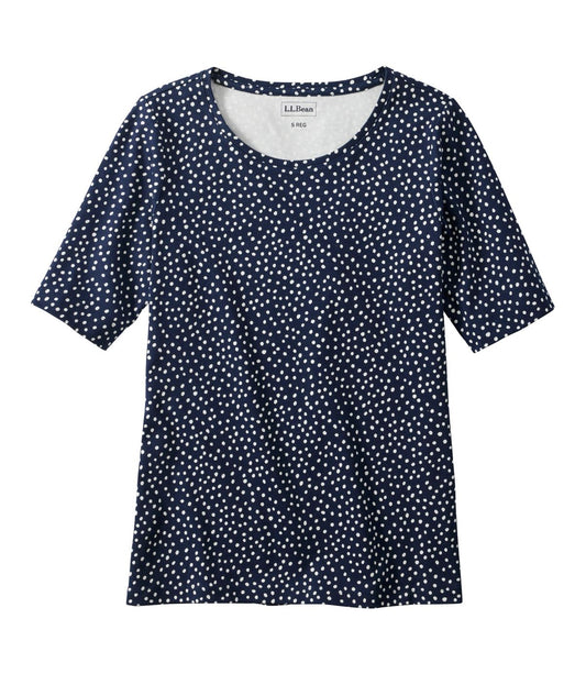 Women's L.L.Bean Jewelneck Tee, Elbow-Sleeve Print - US 8299