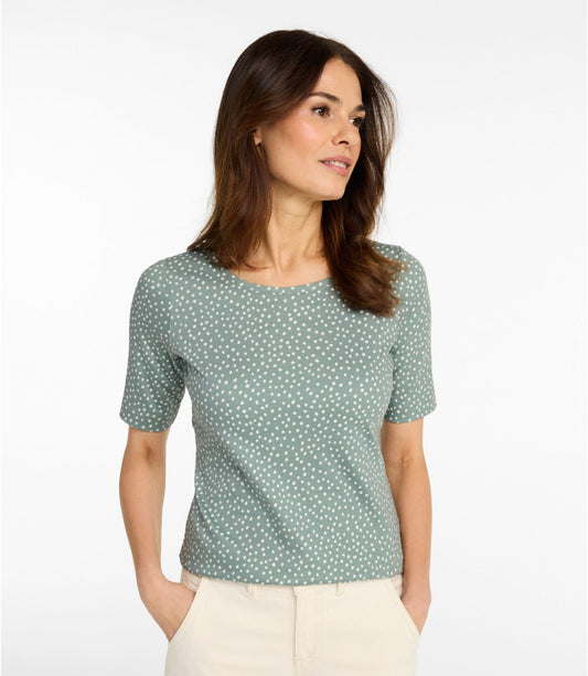 Women's L.L.Bean Jewelneck Tee, Elbow-Sleeve Print - US 8299