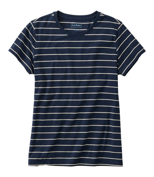 Women's Soft Stretch Supima-Blend Tee, Crewneck Short-Sleeve Striped - US 3370