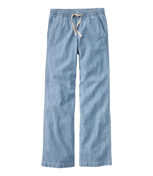 Women's Lakewashed Pull-On Chinos, Mid-Rise Wide-Leg Chambray - US 9201