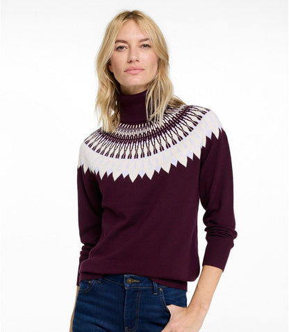 Women's Cotton/Cashmere Sweater, Turtleneck Fair Isle - US 4833