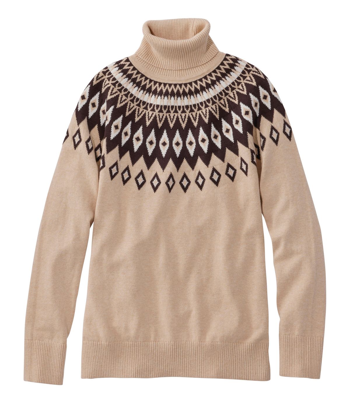 Women's Cotton/Cashmere Sweater, Turtleneck Fair Isle - US 4833