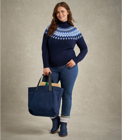 Women's Cotton/Cashmere Sweater, Turtleneck Fair Isle - US 4833