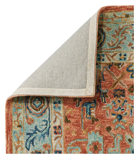 Single Border Terracotta Wool Tufted Rug - US 0453