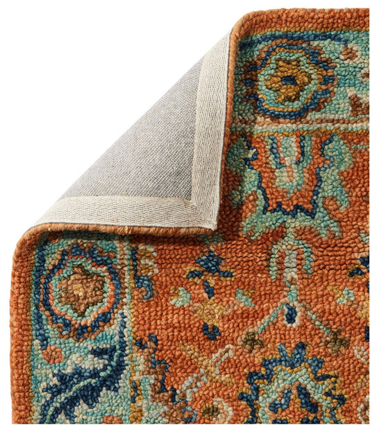 Single Border Terracotta Wool Tufted Runner - US 2687