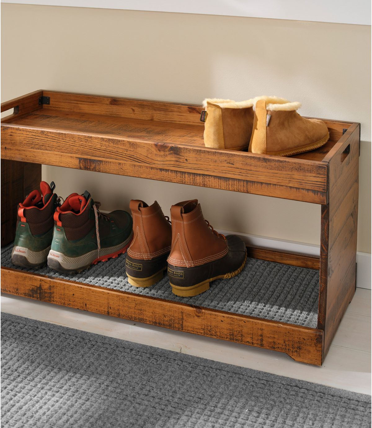 Rustic Wooden Two Tier Boot Tray - US 3648