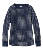 Women's Unshrinkable Mini-Waffle Tee, Long-Sleeve Crewneck Stripe - US 2977