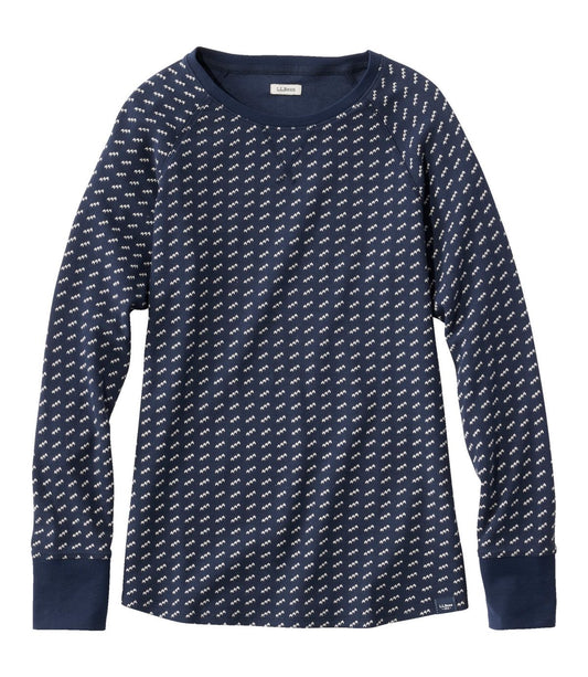 Women's Unshrinkable Mini-Waffle Tee, Long-Sleeve Crewneck Stripe - US 2977