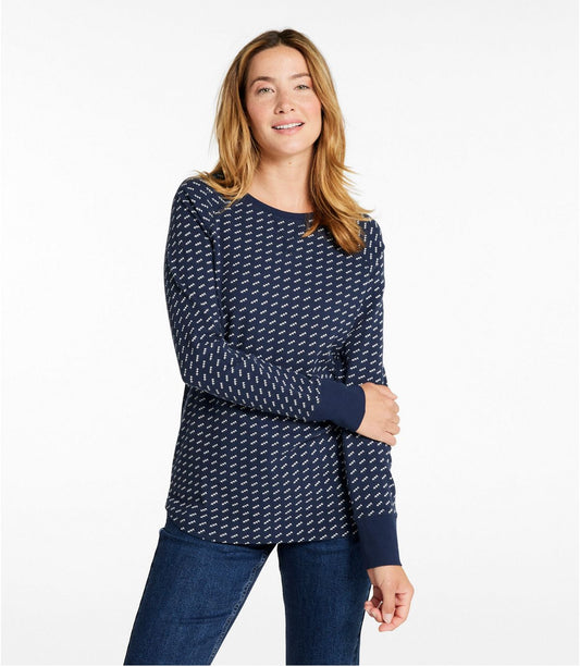 Women's Unshrinkable Mini-Waffle Tee, Long-Sleeve Crewneck Stripe - US 2977