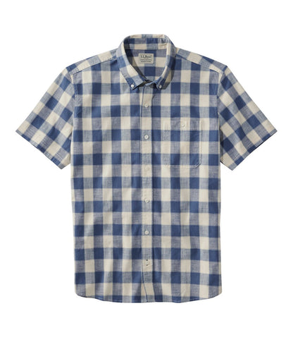 Men's Comfort Stretch® Chambray Shirt, Slightly Fitted Untucked Fit, Short-Sleeve, Plaid - US 5469