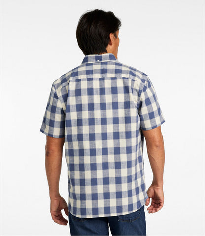 Men's Comfort Stretch® Chambray Shirt, Slightly Fitted Untucked Fit, Short-Sleeve, Plaid - US 5469
