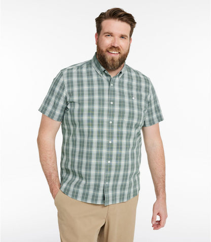 Men's Comfort Stretch® Chambray Shirt, Slightly Fitted Untucked Fit, Short-Sleeve, Plaid - US 5469