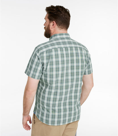 Men's Comfort Stretch® Chambray Shirt, Slightly Fitted Untucked Fit, Short-Sleeve, Plaid - US 5469