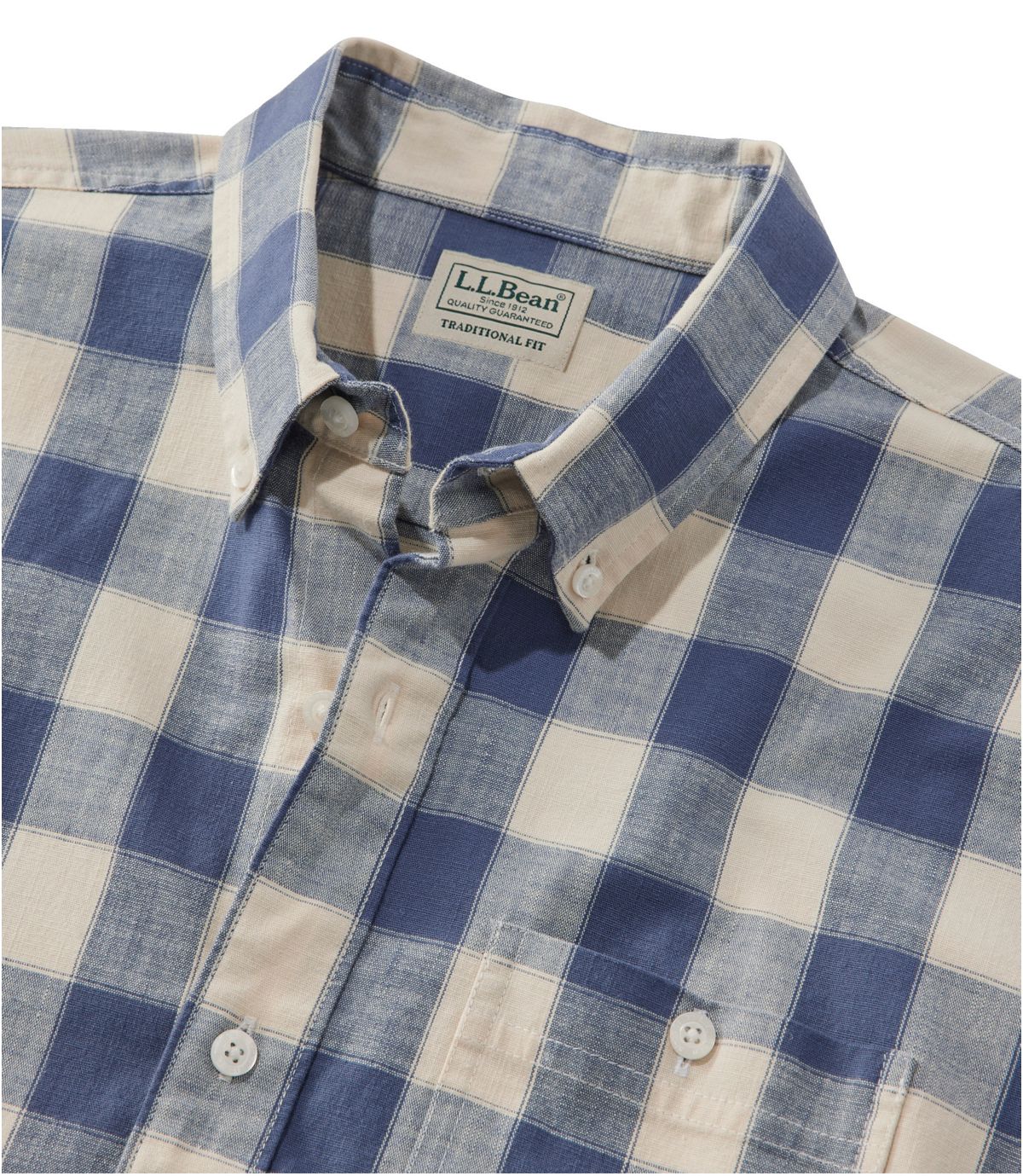 Men's Comfort Stretch® Chambray Shirt, Slightly Fitted Untucked Fit, Short-Sleeve, Plaid - US 5469