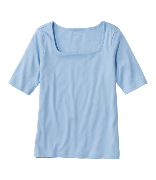 Women's Pima Cotton Tee, Soft Squareneck Elbow-Sleeve - US 6725