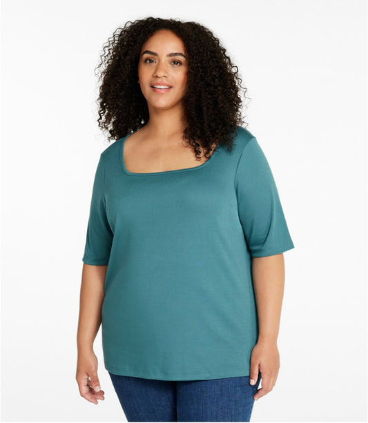Women's Pima Cotton Tee, Soft Squareneck Elbow-Sleeve - US 6725