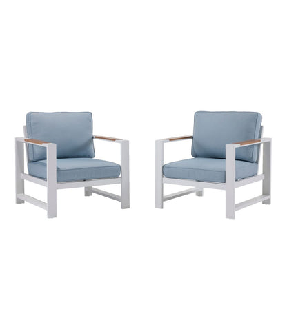White Aluminum Deep Seating Armchair with Blue Cushions, Set of Two - US 3203
